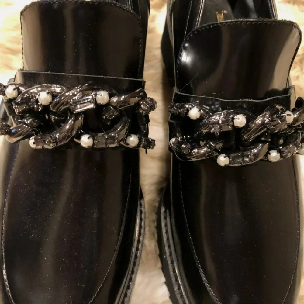 Jeannot Donna Leather Embellished Platform Slip On Loafer